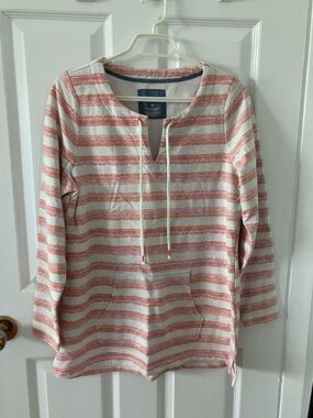 Sonoma coral and Cream Striped Tunic with Drawstring